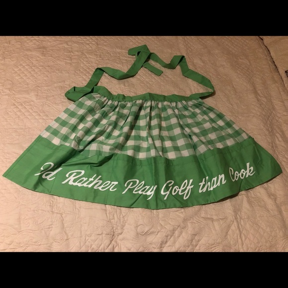 Vintage apron 1960’s kitchen LADY GOLFER retro green